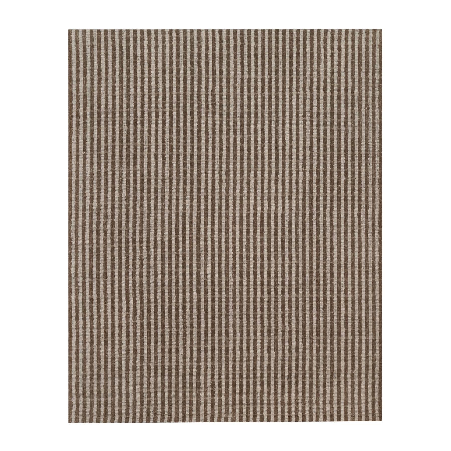 Tan and Chocolate Brown, Vertical Stripes Design with Salt and Pepper Effect, Hand Loomed, Undyed Natural Wool, Oriental Rug